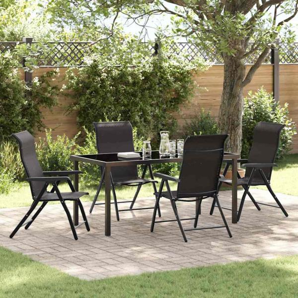 ARDEBO.de - 5-teiliges Garten-Ess-Set Schwarz Poly-Rattan