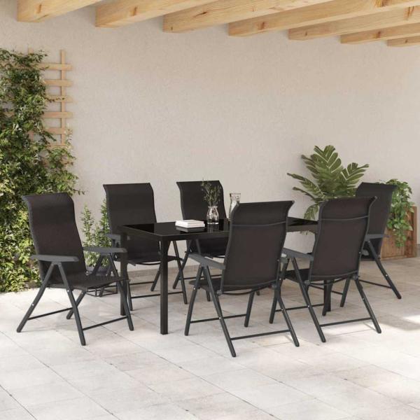 7-teiliges Garten-Ess-Set Schwarz Poly-Rattan