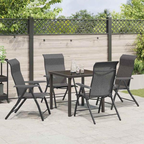 5-teiliges Garten-Dining-Set Grau Poly-Rattan