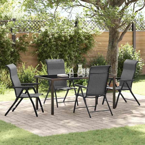 ARDEBO.de - 5-teiliges Garten-Esstisch-Set Grau Poly-Rattan