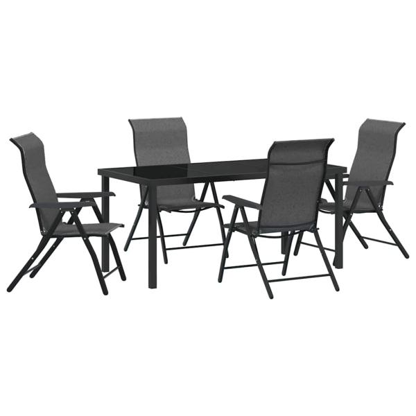 5-teiliges Garten-Esstisch-Set Grau Poly-Rattan