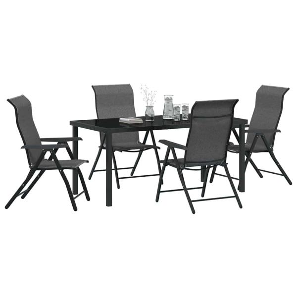 5-teiliges Garten-Esstisch-Set Grau Poly-Rattan