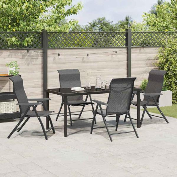 5-teiliges Garten-Esstisch-Set Grau Poly-Rattan