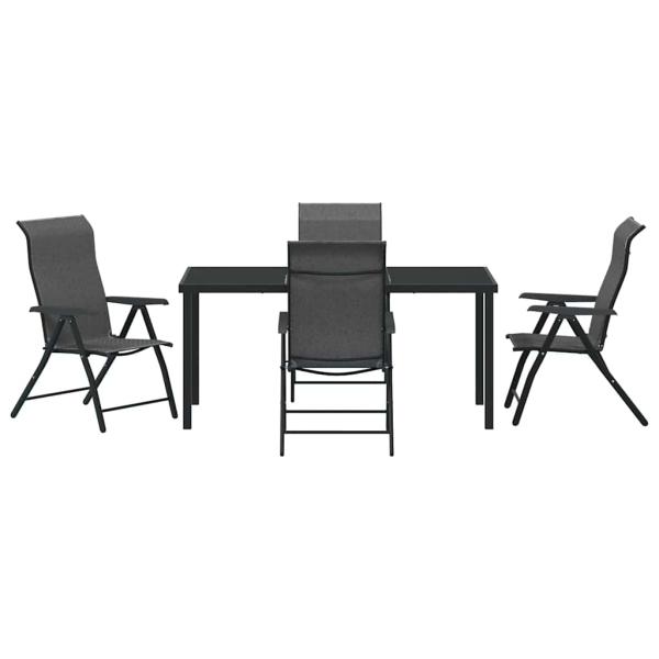 5-teiliges Garten-Esstisch-Set Grau Poly-Rattan