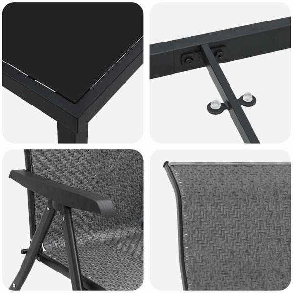 5-teiliges Garten-Esstisch-Set Grau Poly-Rattan