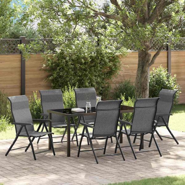 ARDEBO.de - 7-teiliges Garten-Esszimmer-Set Grau Poly-Rattan
