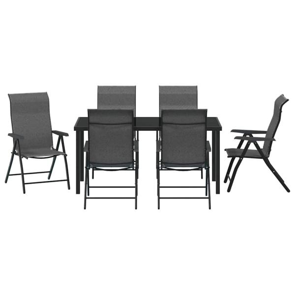 7-teiliges Garten-Esszimmer-Set Grau Poly-Rattan
