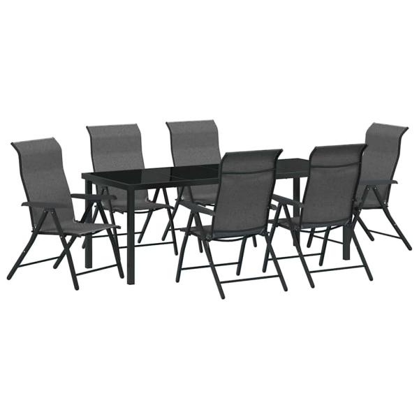 ARDEBO.de - 7-teiliges Gartentisch-Set Grau Poly-Rattan