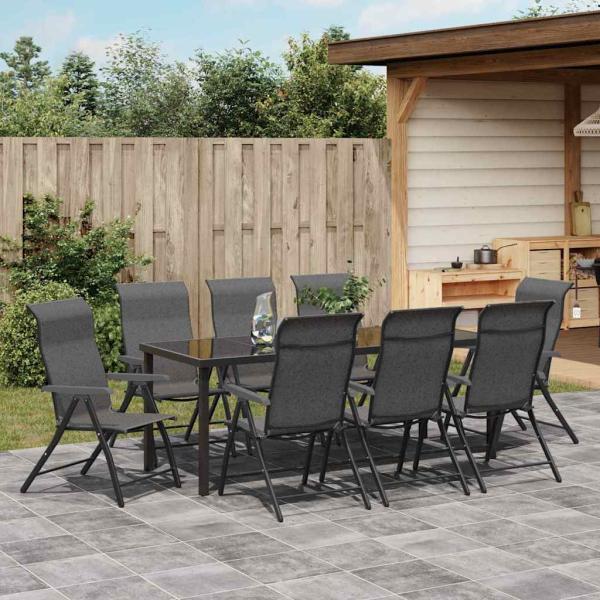 ARDEBO.de - 9-teiliges Garten-Essset Grau Poly-Rattan