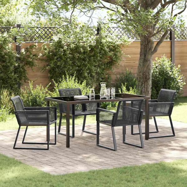 ARDEBO.de - 5-teiliges Garten Essgruppe Schwarz Poly-Rattan