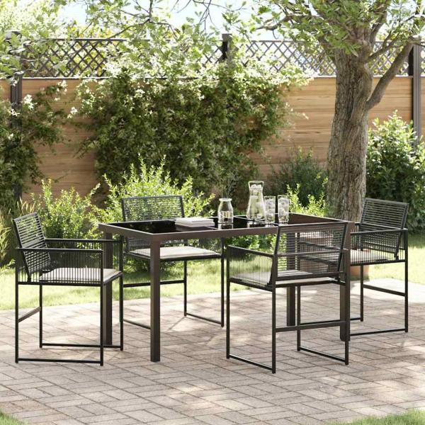 ARDEBO.de - 5-teiliges Garten-Ess-Set mit Kissen Schwarz Poly-Rattan