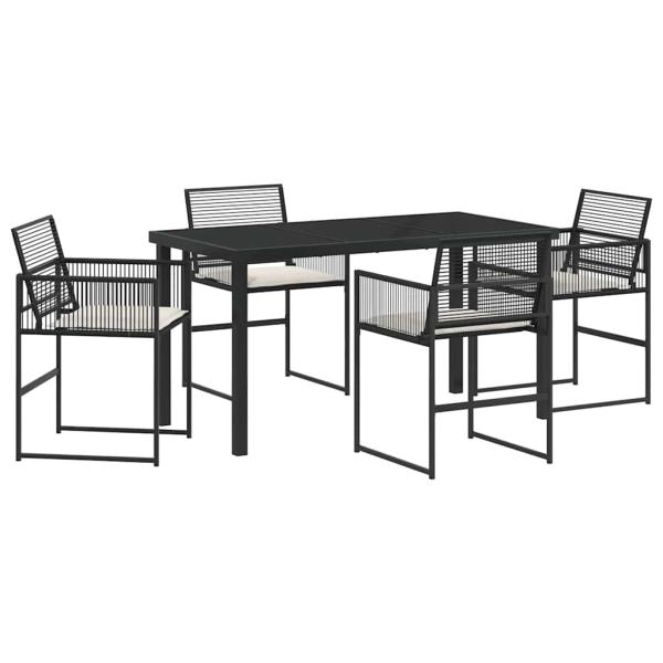 5-teiliges Garten-Ess-Set mit Kissen Schwarz Poly-Rattan