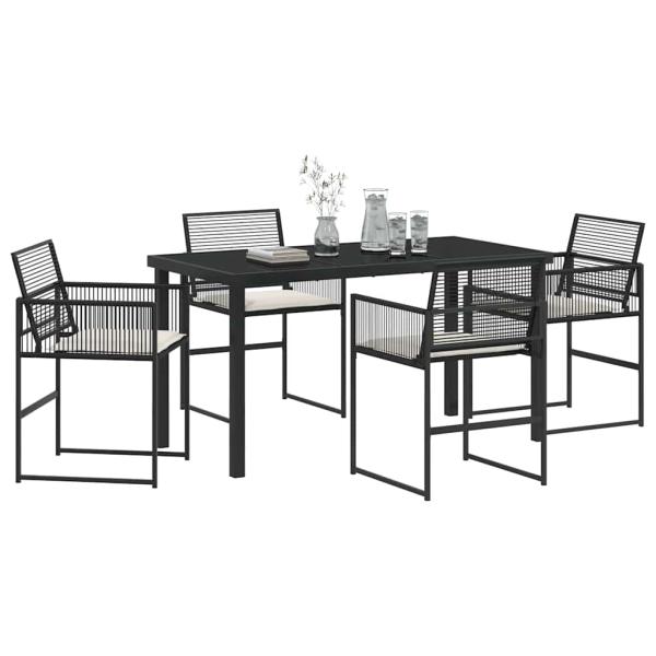 5-teiliges Garten-Ess-Set mit Kissen Schwarz Poly-Rattan