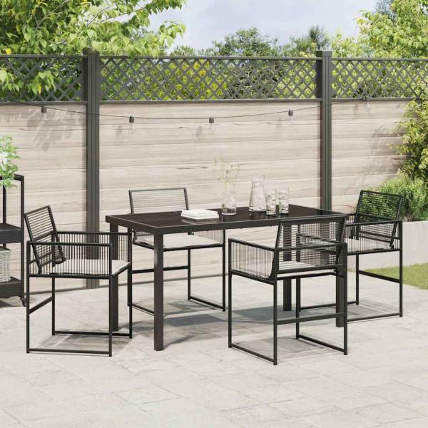5-teiliges Garten-Ess-Set mit Kissen Schwarz Poly-Rattan