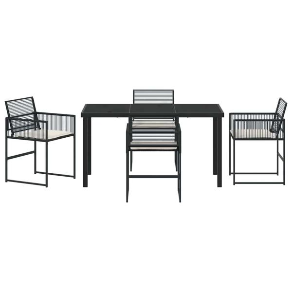 5-teiliges Garten-Ess-Set mit Kissen Schwarz Poly-Rattan