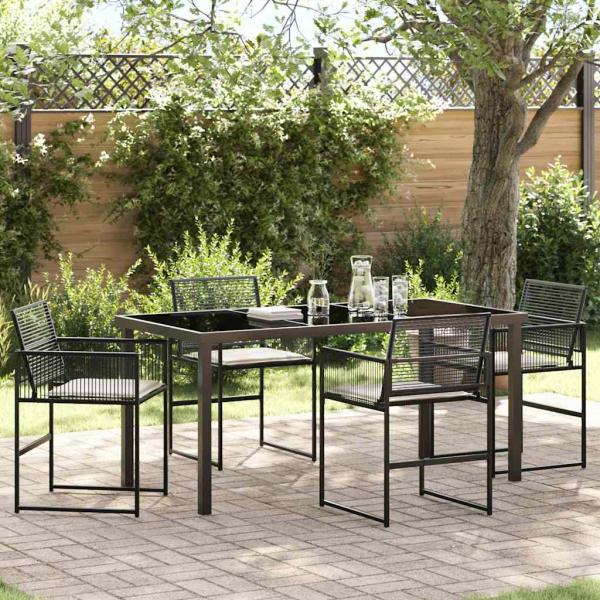 ARDEBO.de - 5-teiliges Garten-Esszimmer-Set mit Kissen - Schwarzer Poly-Rattan