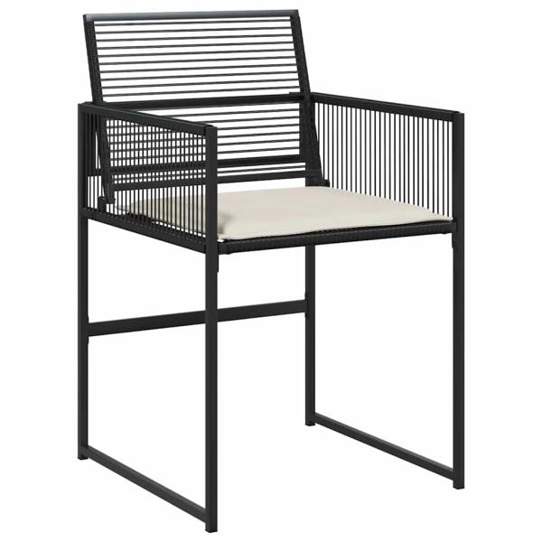 5-teiliges Garten-Esszimmer-Set mit Kissen - Schwarzer Poly-Rattan