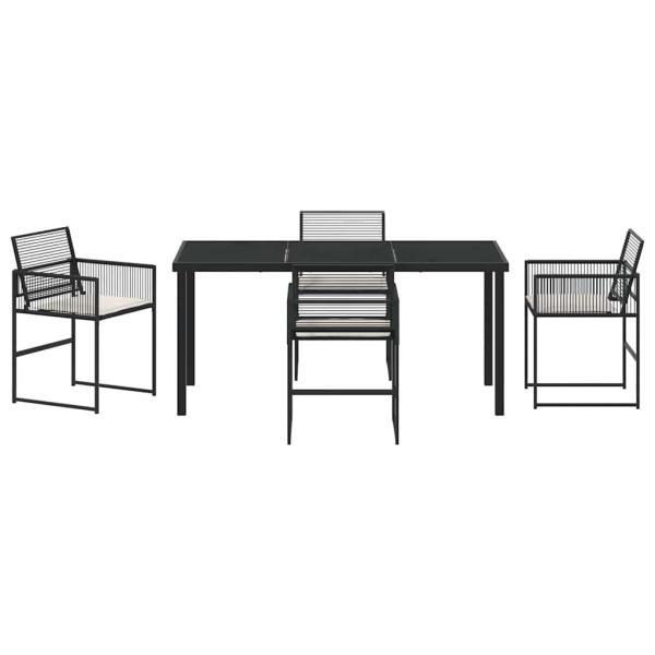 5-teiliges Garten-Esszimmer-Set mit Kissen - Schwarzer Poly-Rattan