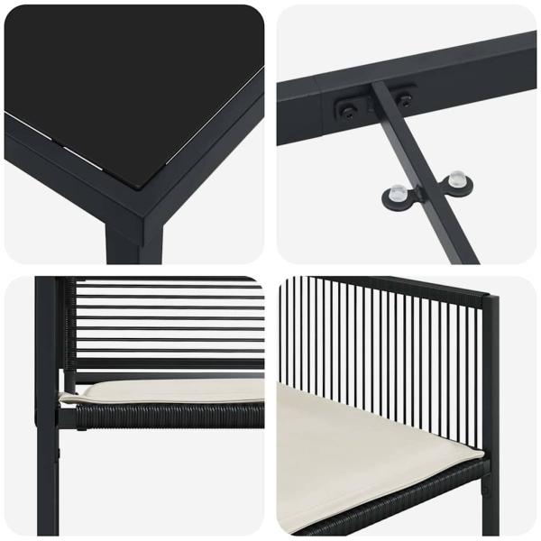 5-teiliges Garten-Esszimmer-Set mit Kissen - Schwarzer Poly-Rattan