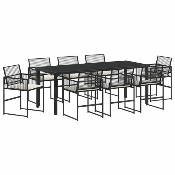 ARDEBO.de - 9-teiliges Garten Essset mit Kissen Schwarz Poly Rattan