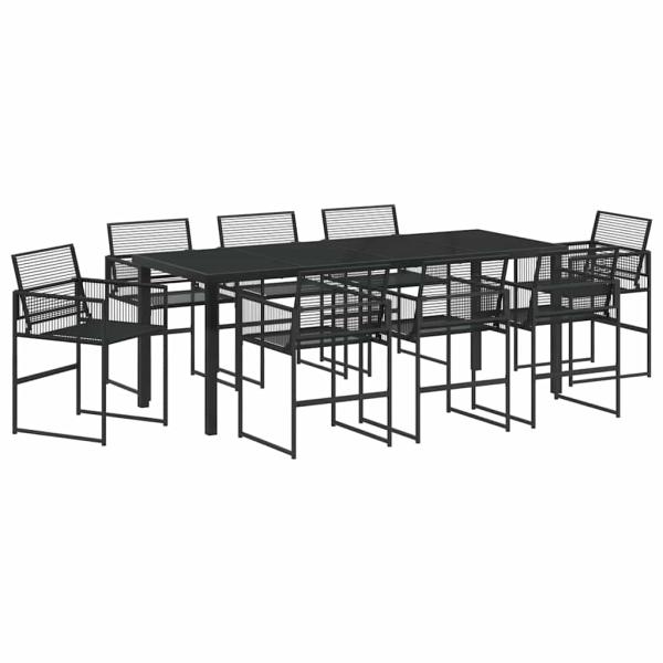 9-teiliges Garten-Essset Schwarzes Poly-Rattan