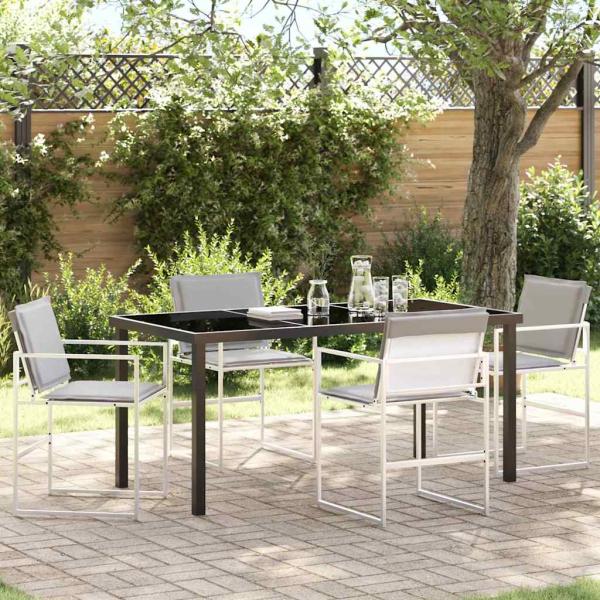 ARDEBO.de - 5-teiliges Garten-Esszimmer-Set mit Kissen in Weiß, Textilene und Stahl