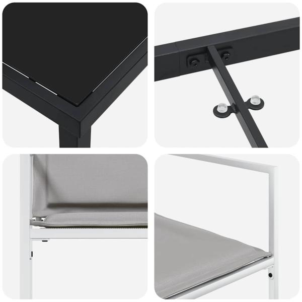 5-teiliges Garten-Esszimmer-Set mit Kissen in Weiß, Textilene und Stahl