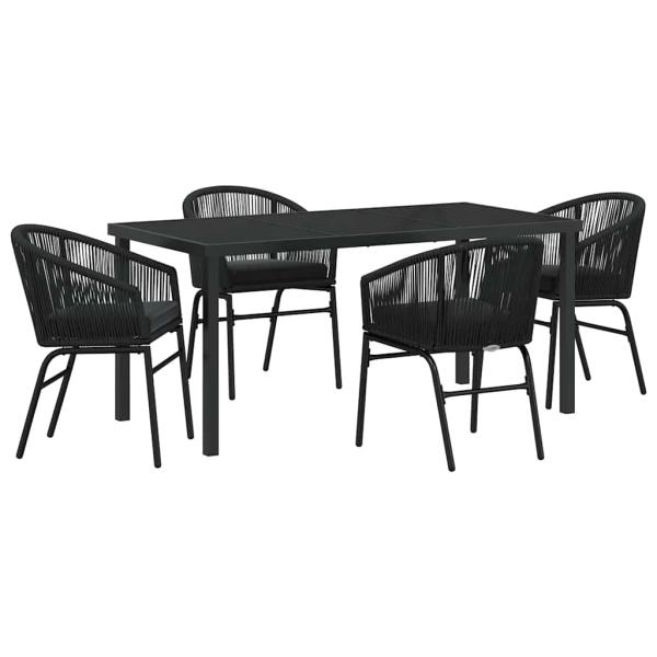 5-teiliges Garten-Esszimmer-Set mit schwarzem Poly-Rattan