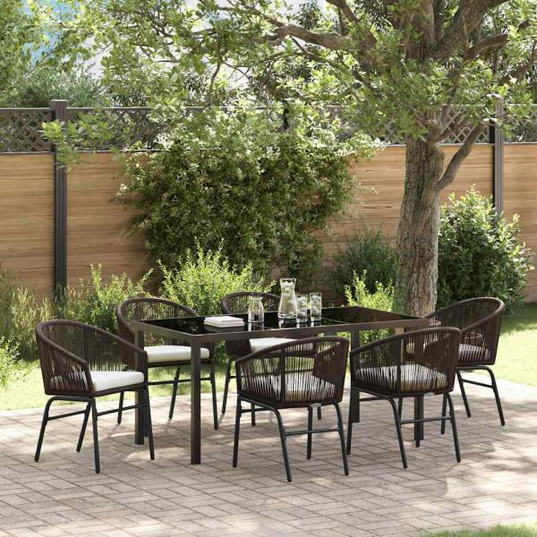 ARDEBO.de - 7-teiliges Garten-Essgruppe Braun Poly Rattan