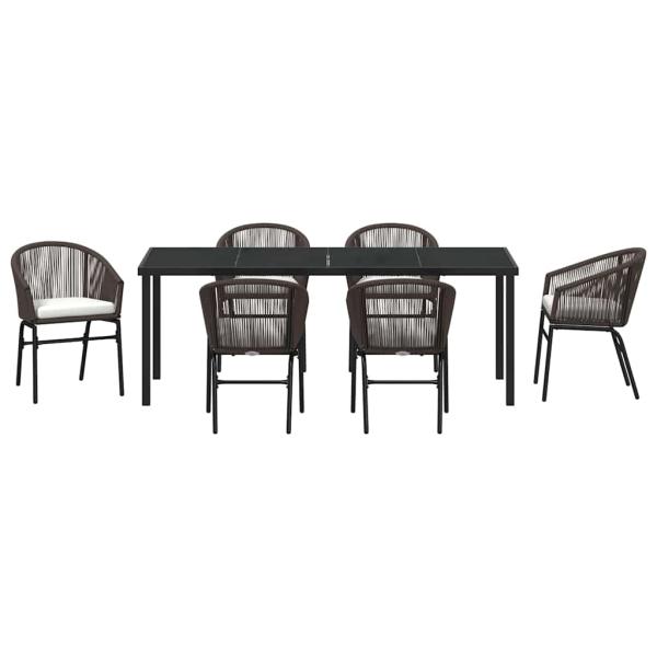 7-teiliges Garten-Esszimmer-Set Braunes Poly-Rattan