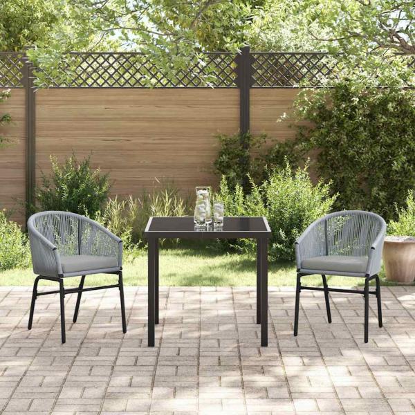 3-teiliges Garten-Esstischset Grau Poly-Rattan