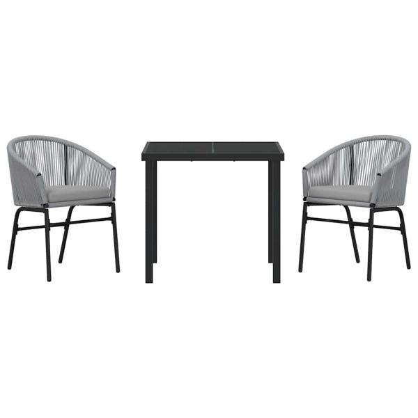 3-teiliges Garten-Esstischset Grau Poly-Rattan