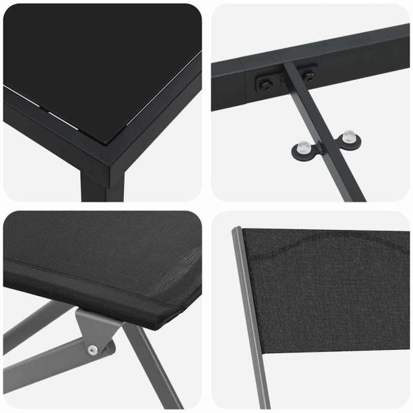 3-teiliges Gartendining-Set Schwarz Textilene und Stahl