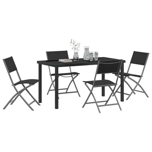 5-teiliges Garten-Ess-Set Schwarz Textilene und Stahl