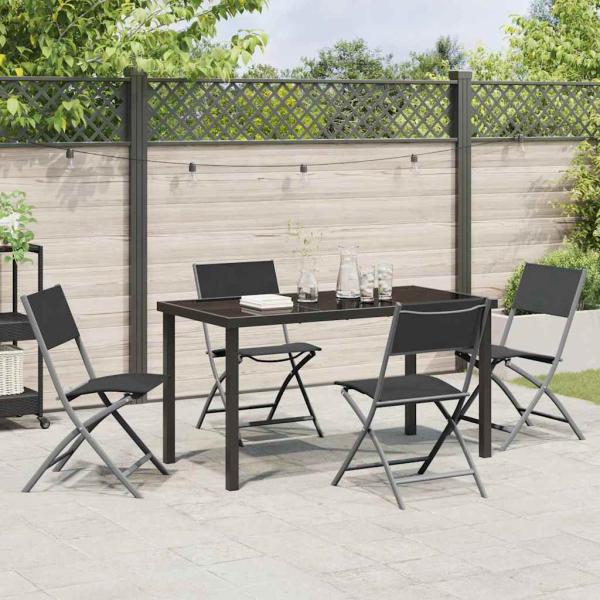 5-teiliges Garten-Ess-Set Schwarz Textilene und Stahl