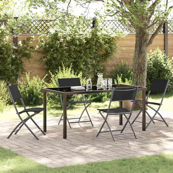 ARDEBO.de - 5-teiliges Garten-Esszimmer-Set Schwarz Textilene und Stahl