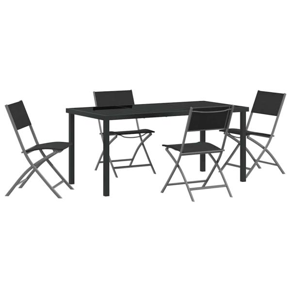 5-teiliges Garten-Esszimmer-Set Schwarz Textilene und Stahl
