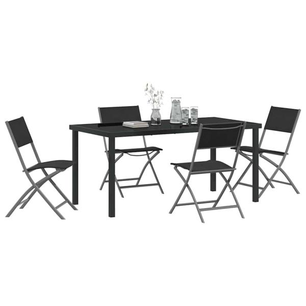 5-teiliges Garten-Esszimmer-Set Schwarz Textilene und Stahl