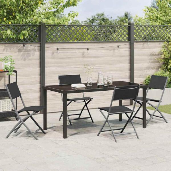 5-teiliges Garten-Esszimmer-Set Schwarz Textilene und Stahl