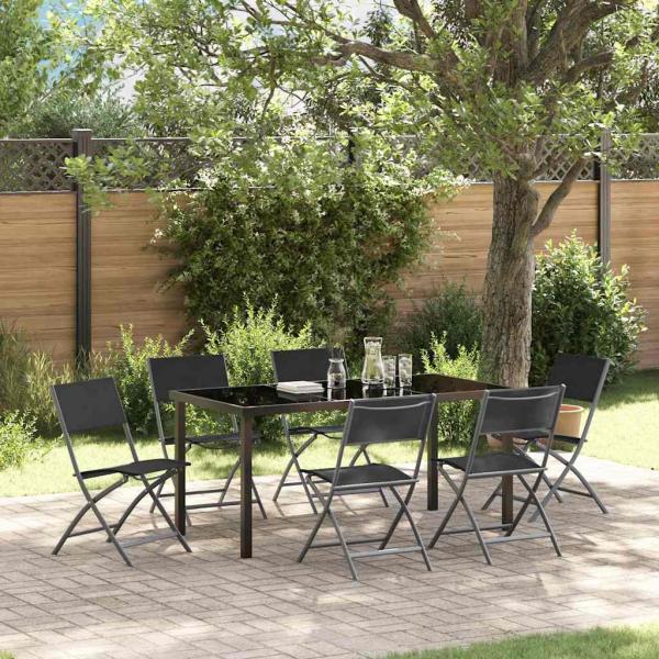 ARDEBO.de - 7-teiliges Garten-Essgruppe Schwarz Textilene und Stahl
