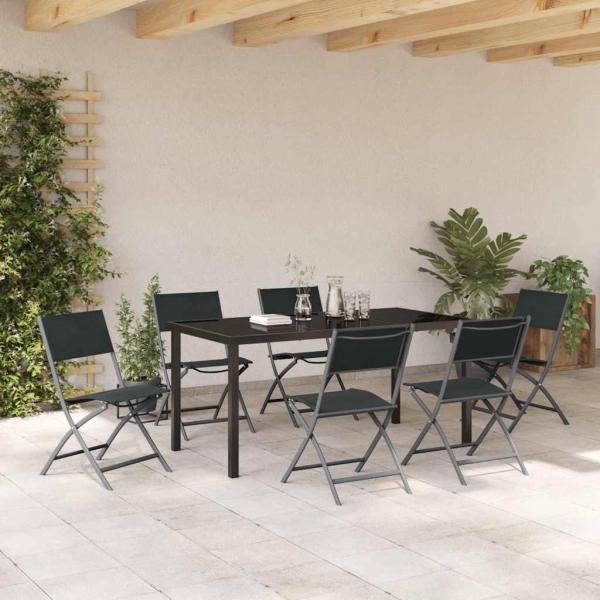 7-teiliges Garten-Essgruppe Schwarz Textilene und Stahl