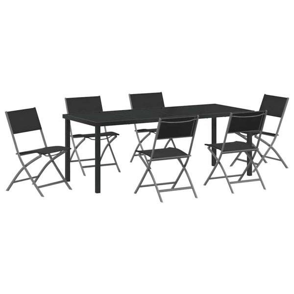 ARDEBO.de - 7-teiliges Garten-EssSet Schwarz Textilene und Stahl