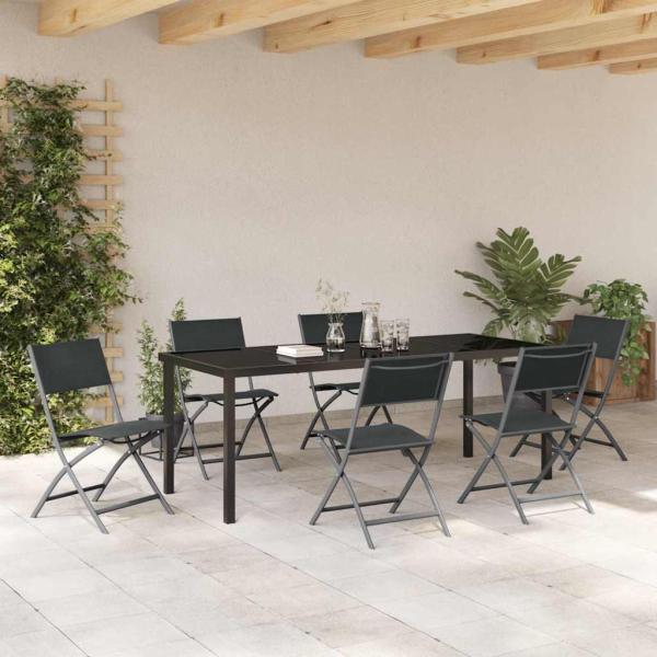 7-teiliges Garten-EssSet Schwarz Textilene und Stahl