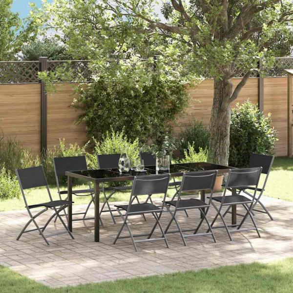 ARDEBO.de - Garten Essgruppe 9 pcs Schwarz Pulverbeschichteter Stahl