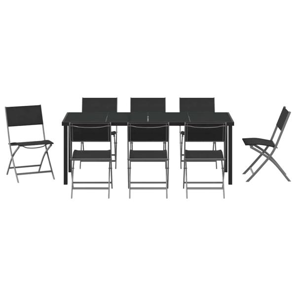 Garten Essgruppe 9 pcs Schwarz Pulverbeschichteter Stahl
