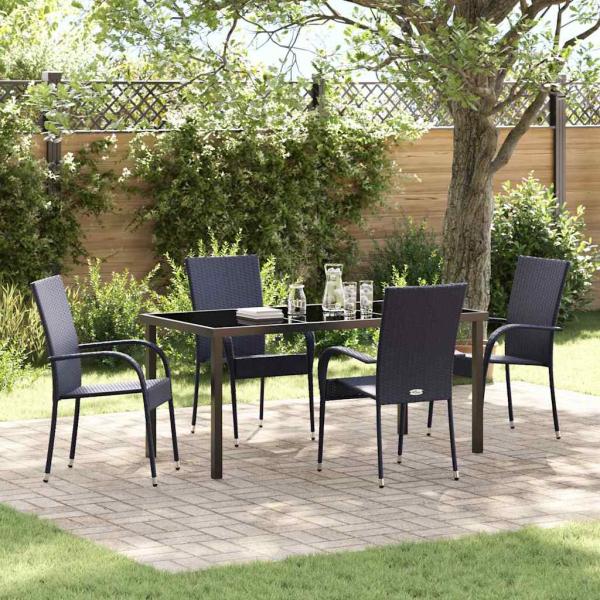 ARDEBO.de - 5-teiliges Garten-Essset aus schwarzem Poly-Rattan