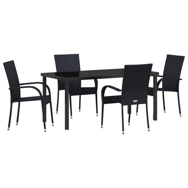 5-teiliges Garten-Essset aus schwarzem Poly-Rattan