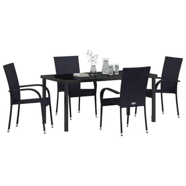 5-teiliges Garten-Essset aus schwarzem Poly-Rattan