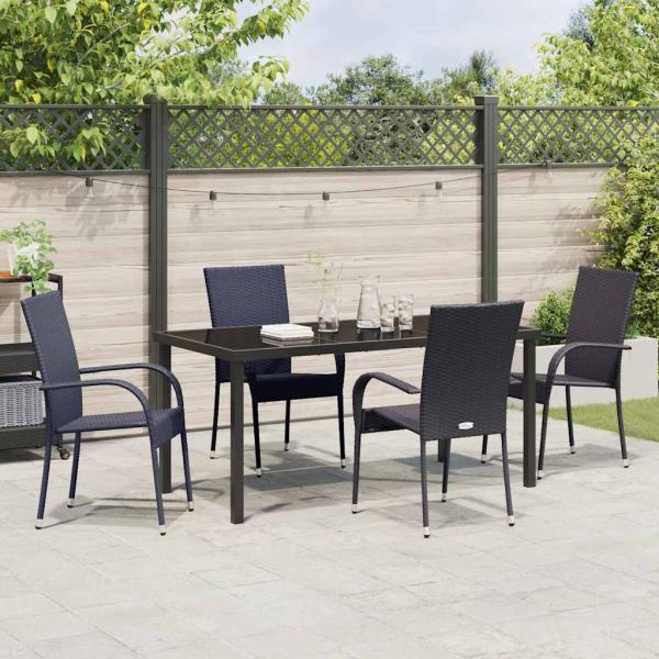 5-teiliges Garten-Essset aus schwarzem Poly-Rattan