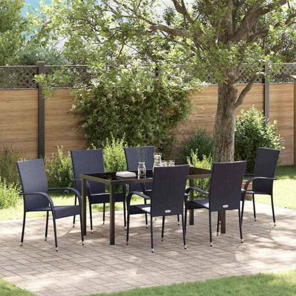 ARDEBO.de - 7-teiliges Garten-Essset schwarzes Poly-Rattan